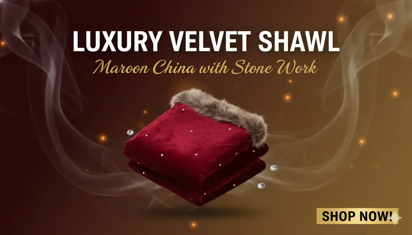 Maroon China Velvet Shawl