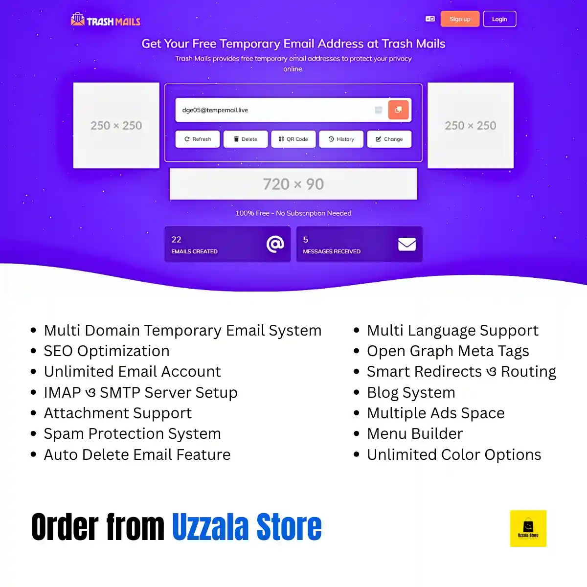 Trash Mails - Temporary Email Address System PHP Script