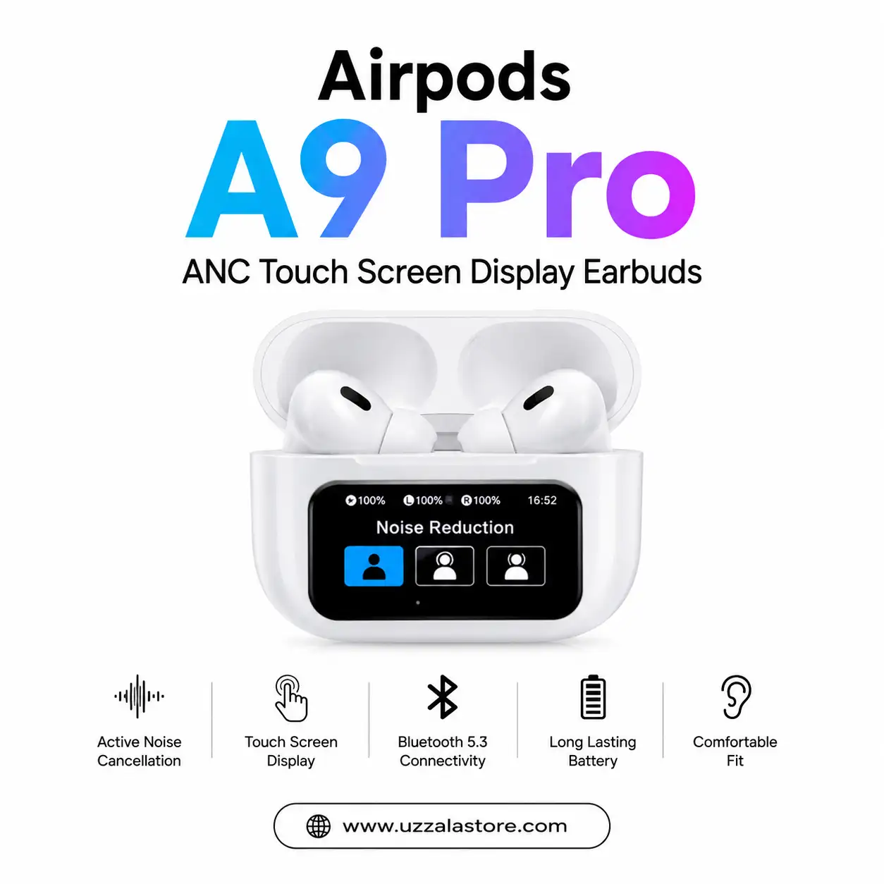 Airpods A9 Pro ANC Touch Screen Display Earbuds