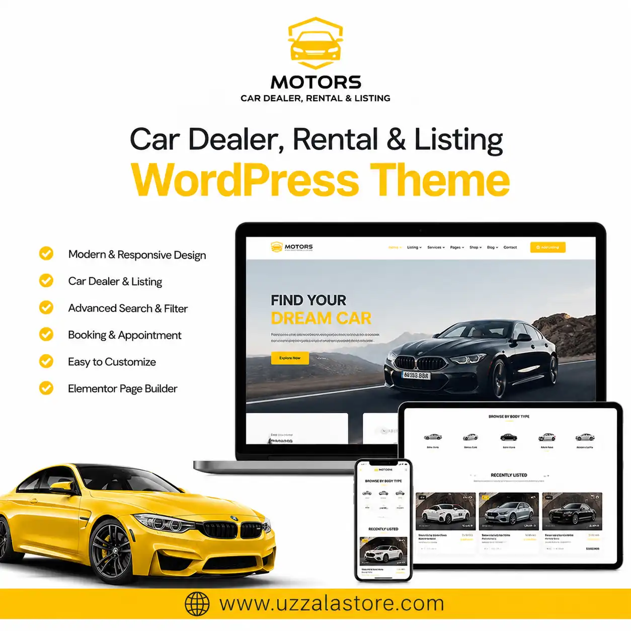 Motors Car Dealer, Rental & Listing WordPress theme uzzala store